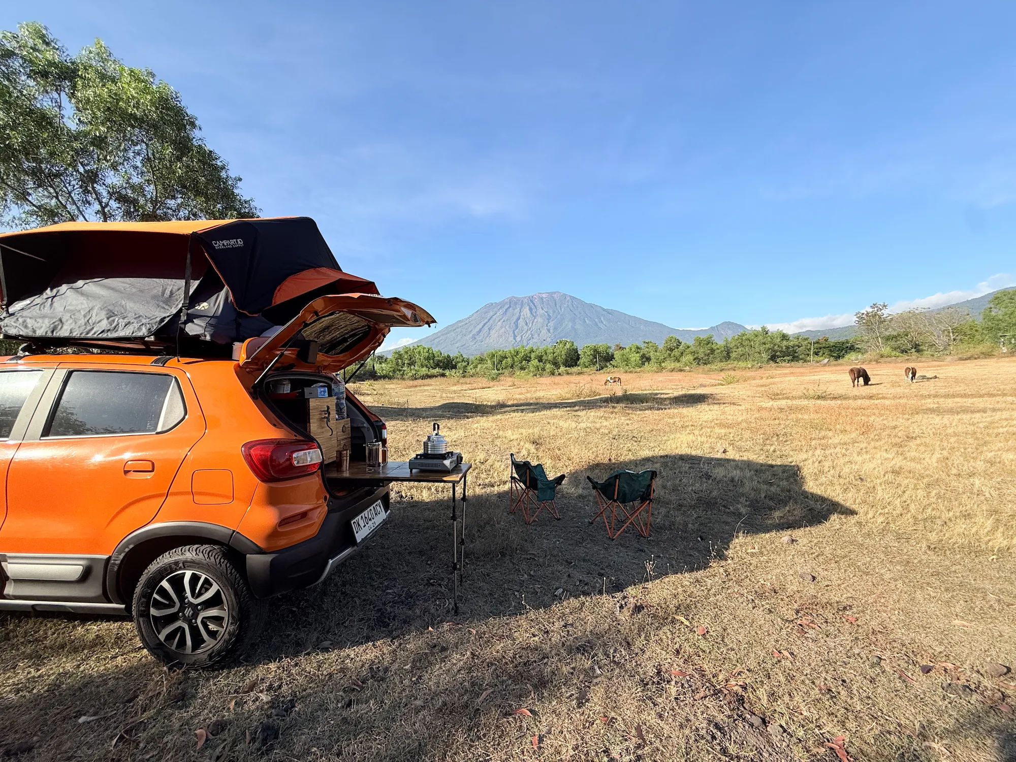 Tailgate kitchen with mountain view